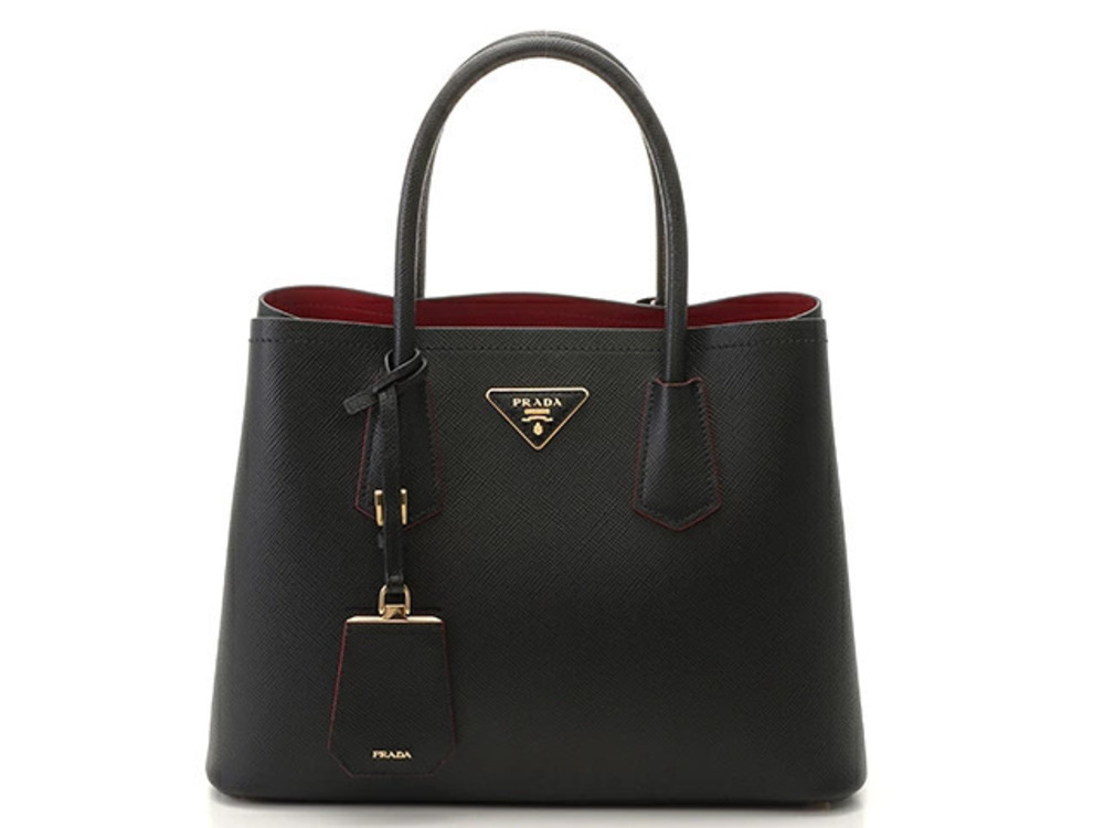 Prada Saffiano Double Bag Shoulder Black Red